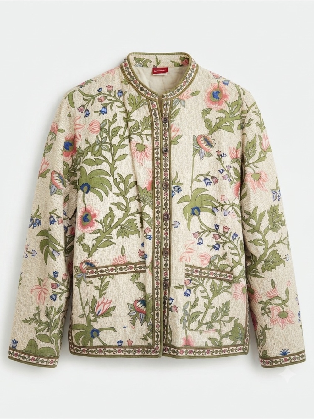 Vintage Tudor Court Jacobean Floral Print Jacket L Cottagecore Boho Lightweight